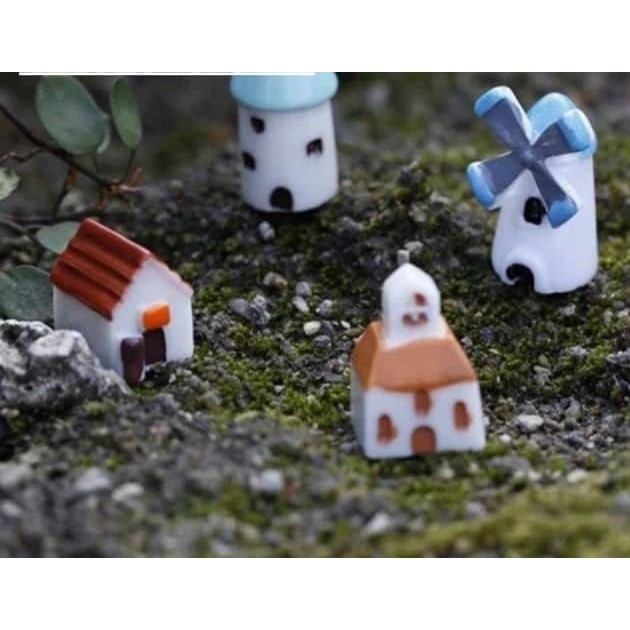 COMBO 4 Nhà Châu Âu Làm Phụ Kiện Tiểu Cảnh Trang Trí Chậu Cây Mini, Terrarium, sen đá, xương rồng