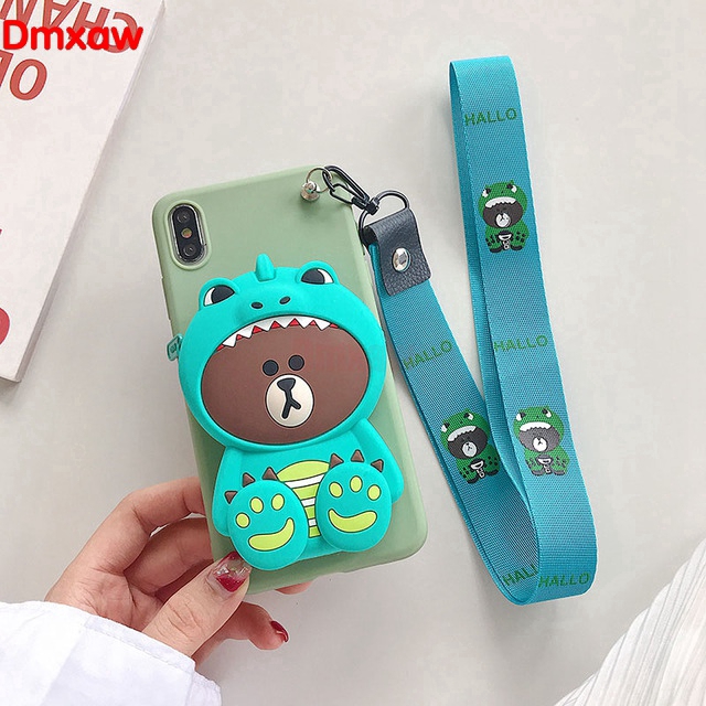 Ốp điện thoại có dây đeo và ví nhỏ họa tiết hoạt hình xinh xắn cho Samsung Galaxy A20s A10s A50 A30S A50S