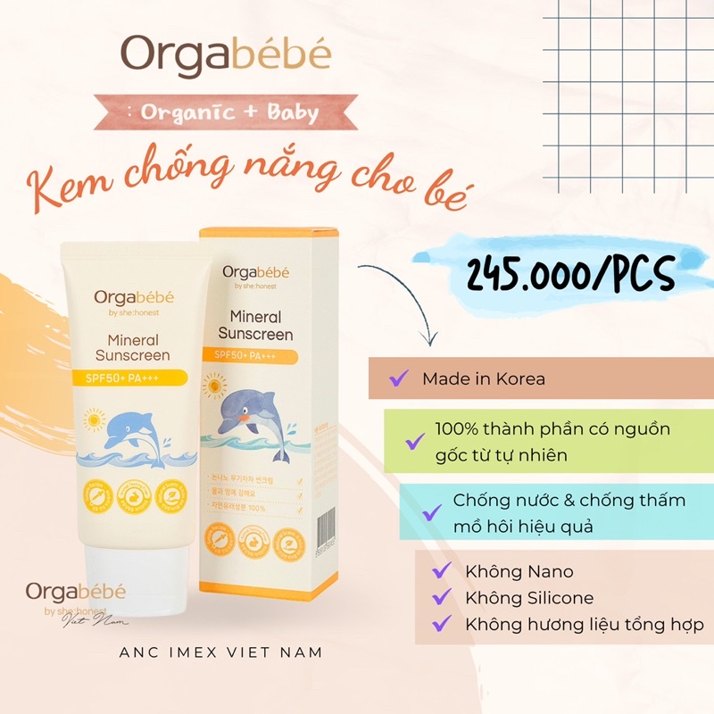 Chính hãng - Bộ Kem chống nắng hữu cơ và tẩy trang Orgabebe SPF 50 cho bé từ sơ sinh - Nội địa Hàn