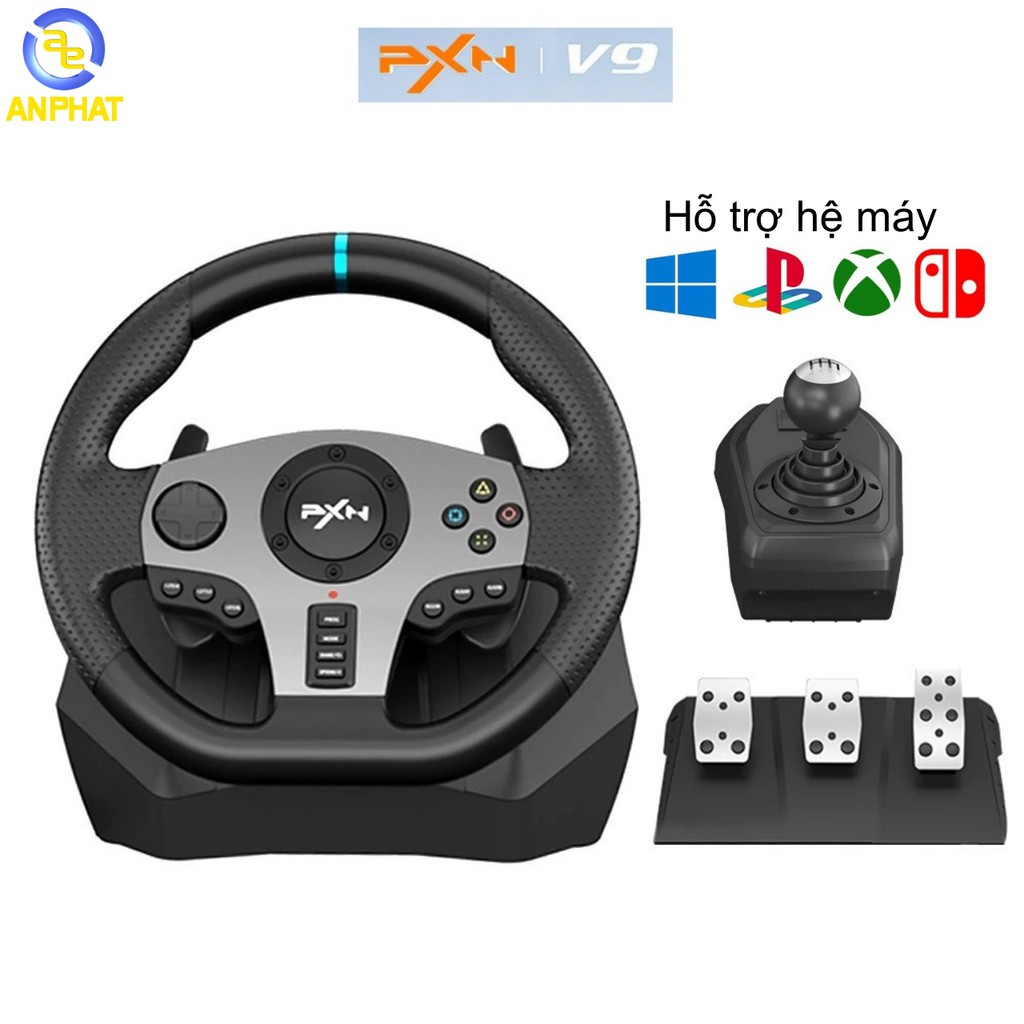 Vô lăng chơi game PXN V9 Gaming Racing Wheel - Vô lăng 270/900 độ , pedal chân côn , số