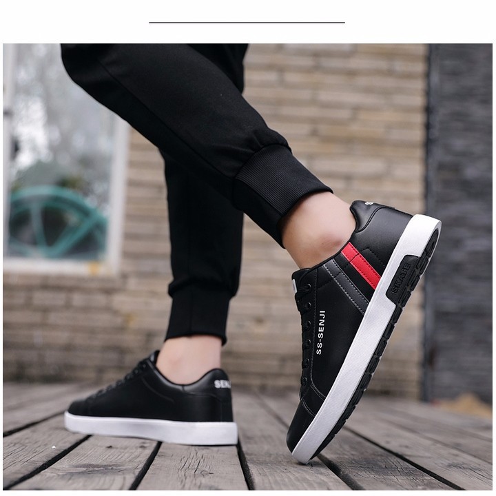 GIÀY SNEAKER NAM DA TRẮNG GÓT ĐEN, DA ĐEN SIÊU HOT 2019