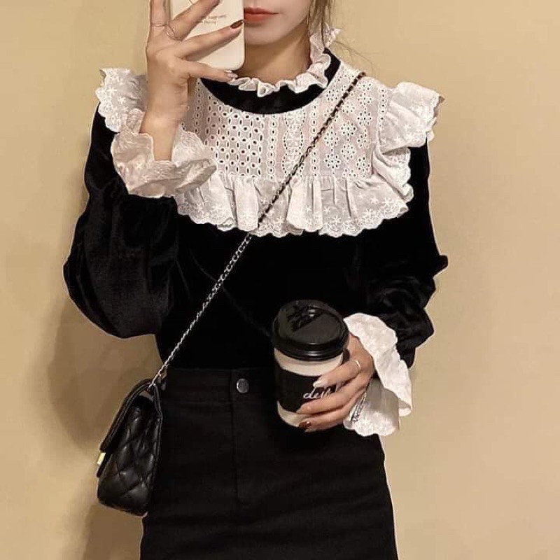 [ORDER] Áo sơ mi nhung đen trắng