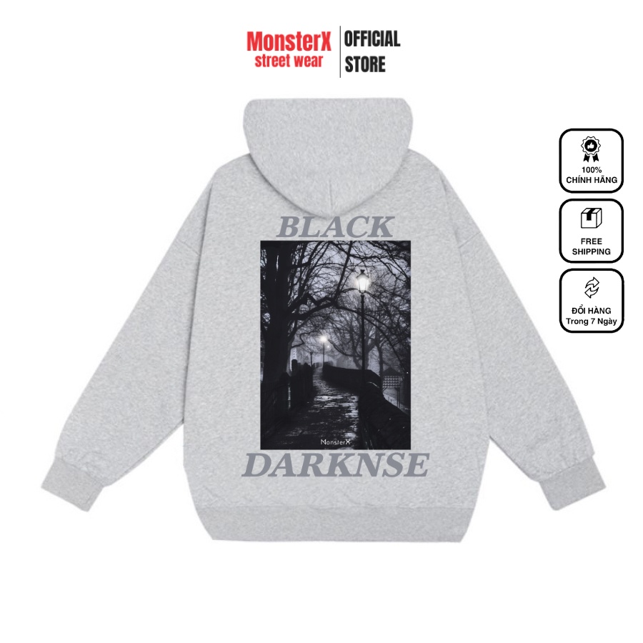 Áo hoodie nỉ bông Monster X Street Black Dark nam nữ form rộng thu đông Local Brand