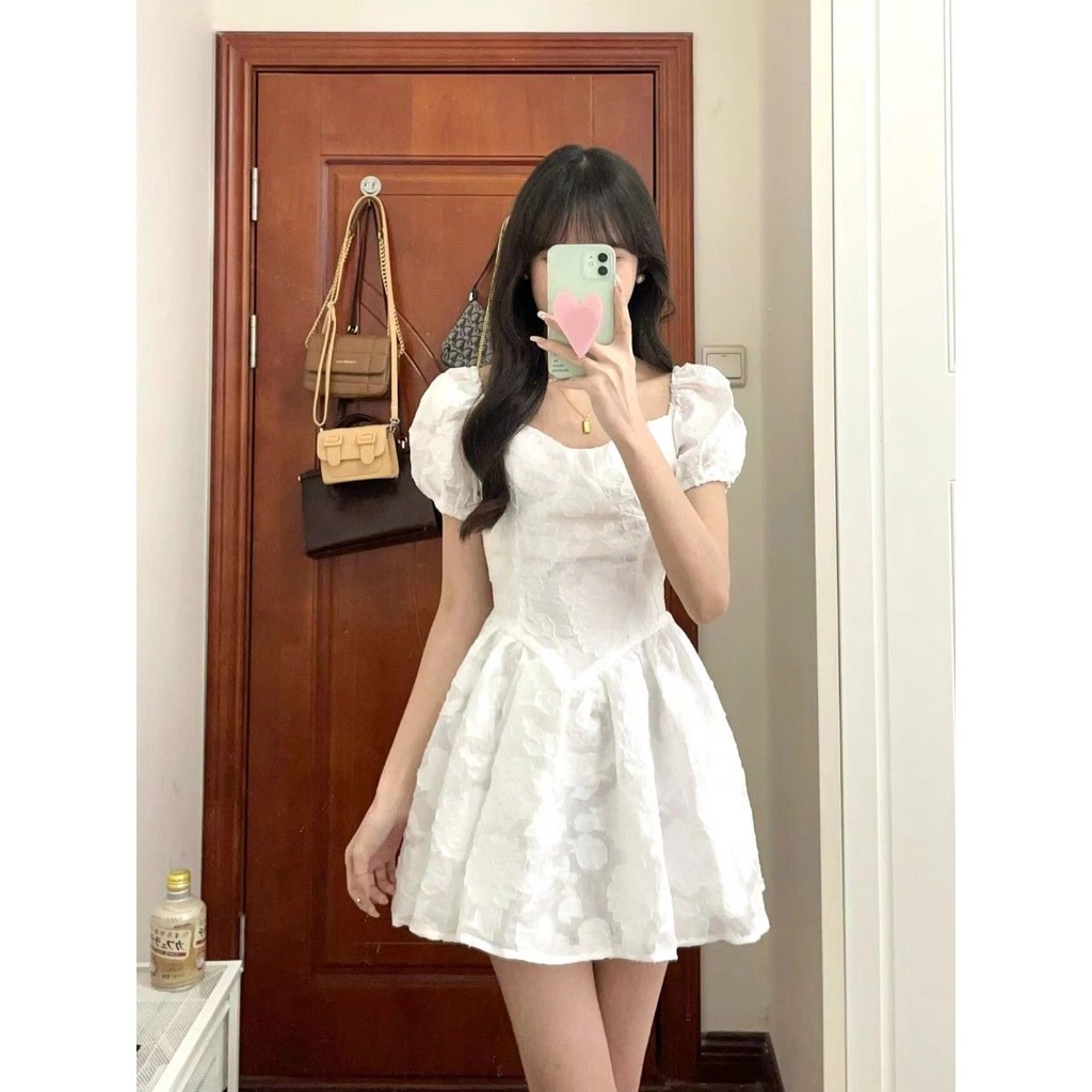 2022 Mùa Hè Mới Váy Chữ A Tay Phồng Ngọt Ngào Cho Nữ