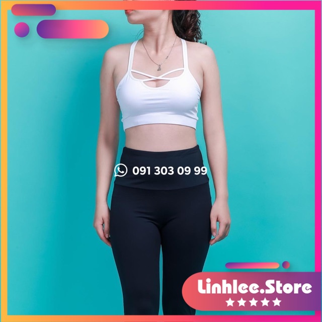 Áo bra thể thao đan dây màu trơn có sẵn đệm ngực, quần lửng legging cạp cao chất dày dặn tập gym,yoga,aero