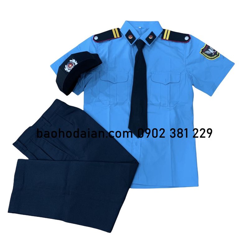 Bộ quần áo đồng phục bảo vệ màu xanh đầy đủ phụ kiện (2 gạch cầu vai)