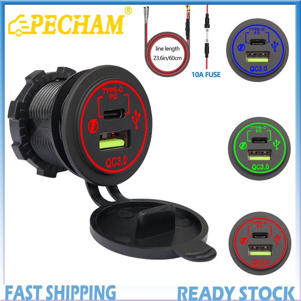 Tẩu sạc PECHAM QC3.0 USB PD Type C chống thấm nước dành cho xe hơi xe tải tàu thuyền xe máy