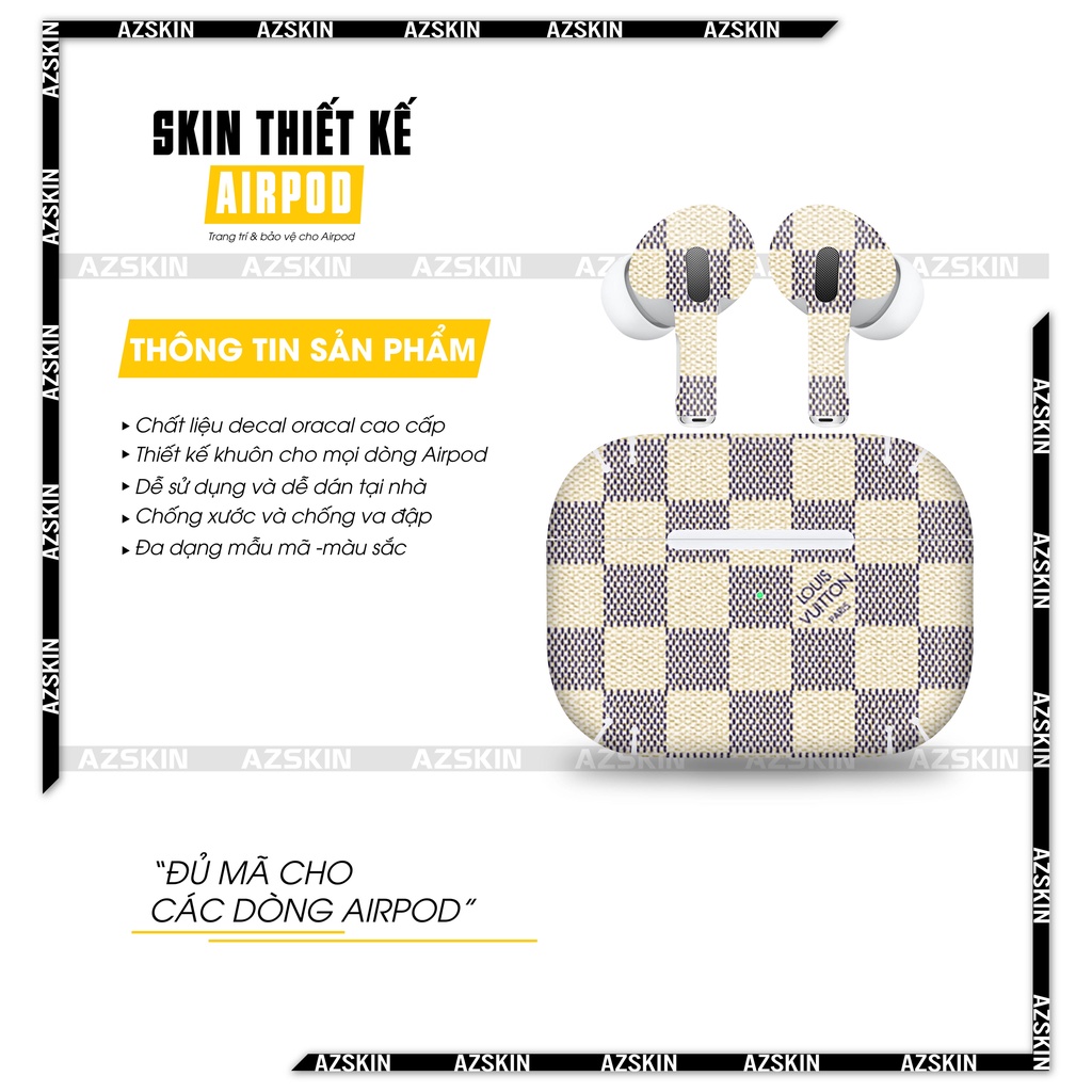 Miếng Dán Skin Luois Vuitton Airpods 1/2/3/Pro |SK_APLB90| Chất Liệu Nhập Khẩu, Chống Nước, Bền Màu, Khuôn Cắt Sẵn