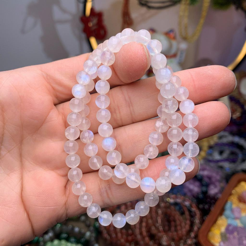 Chuỗi quấn 3 vòng Đá Mặtt Trăng Moonsttone [TẶNG HỘP GỖ] Mệnh Kim, Thủy - Phong Thủy Tây Tạng