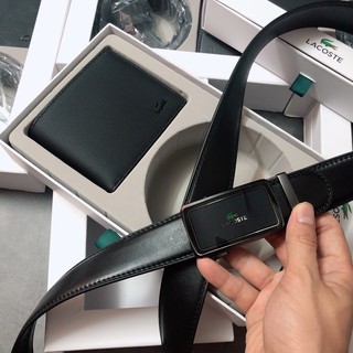 Set Lacoste ví + nịt gg logo giữa viền cạnh - S169