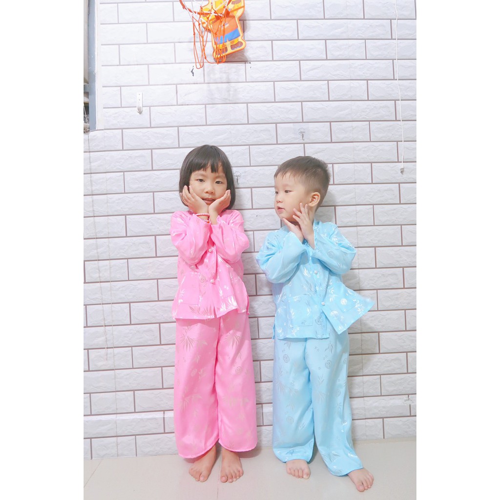 Bộ bà ba gấm lá tre Thái Tuân cho bé trai, bé gái