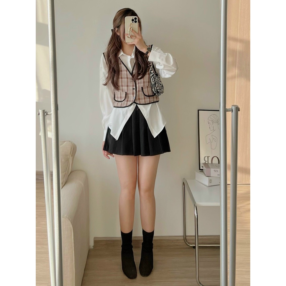 Set áo sơ mi phối gile Hàn Quốc