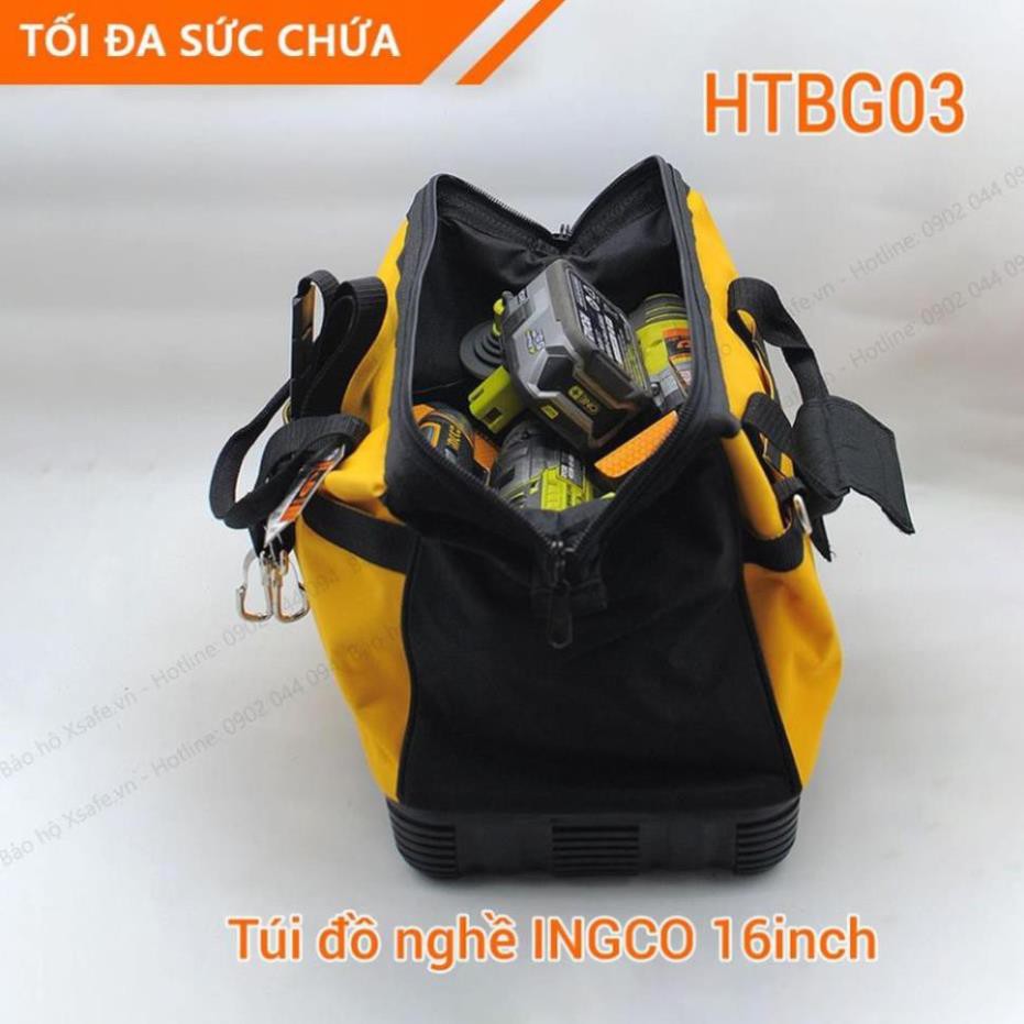 Túi đồ nghề Ingco HTBG03 16 inch đế nhựa chống mài mòn, vải chống thấm / túi đựng dụng cụ đa năng cơ khí, điện lạnh