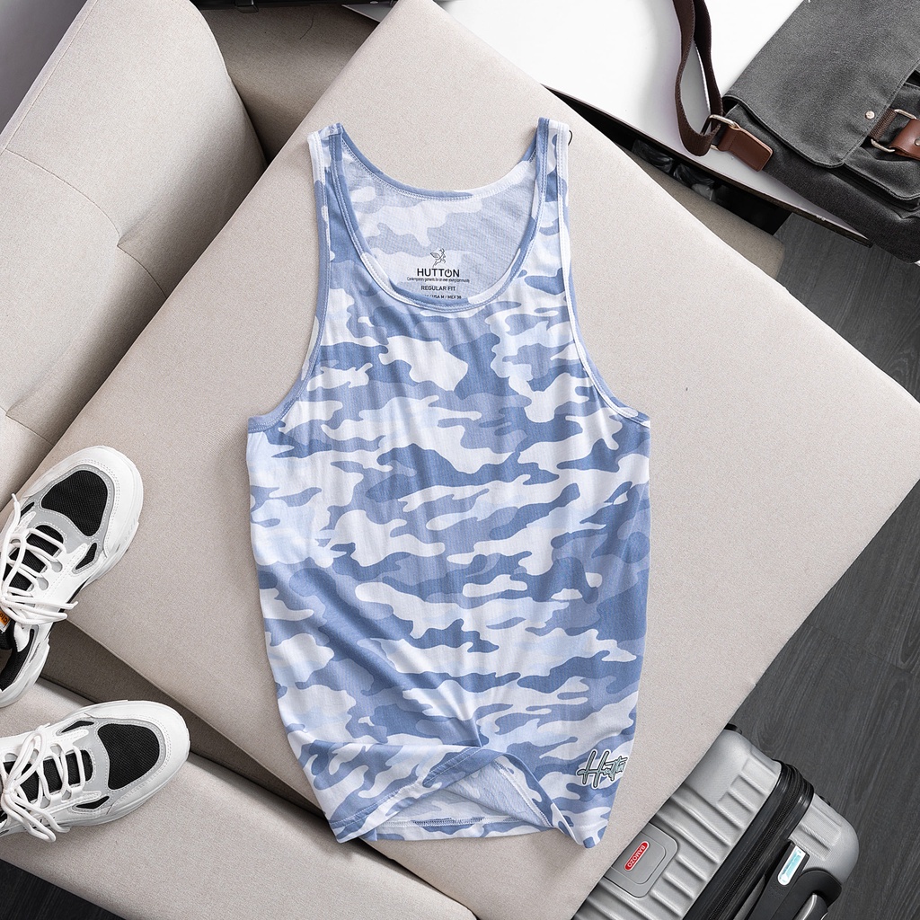 Áo Ba Lỗ Nam HUTTON Hoạ tiết Camo xanh Chất liệu thấm hút mồ hôi