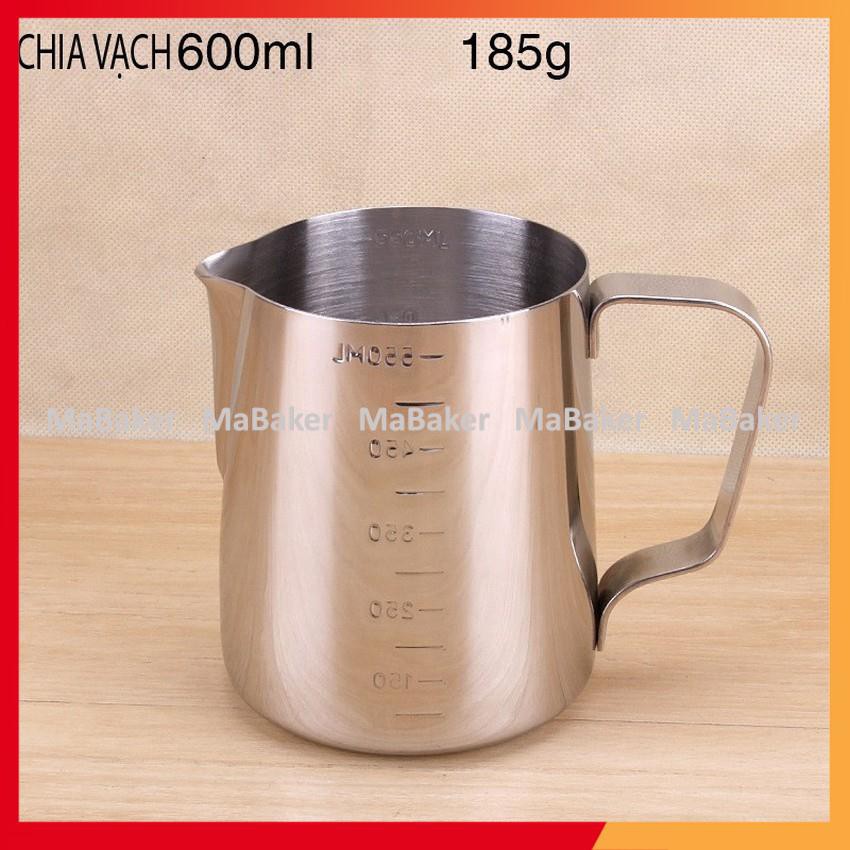Ca đánh bọt sữa inox cao cấp, siêu bền có vạch chia định lượng 350ml, 600ml, 1000ml - MaBaker