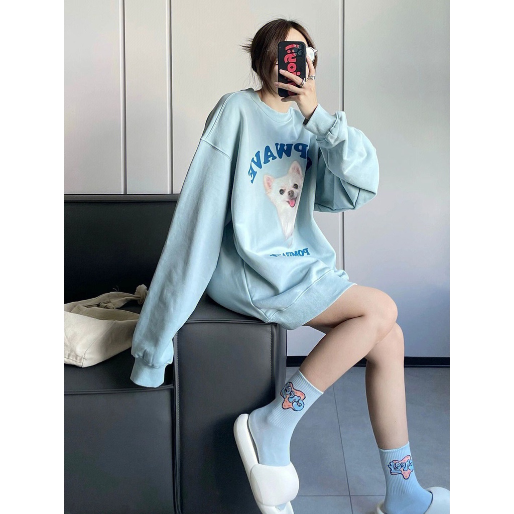 Áo sweater Cổ Tròn Chất Liệu 100% cotton Phong Cách retro Cho Nữ