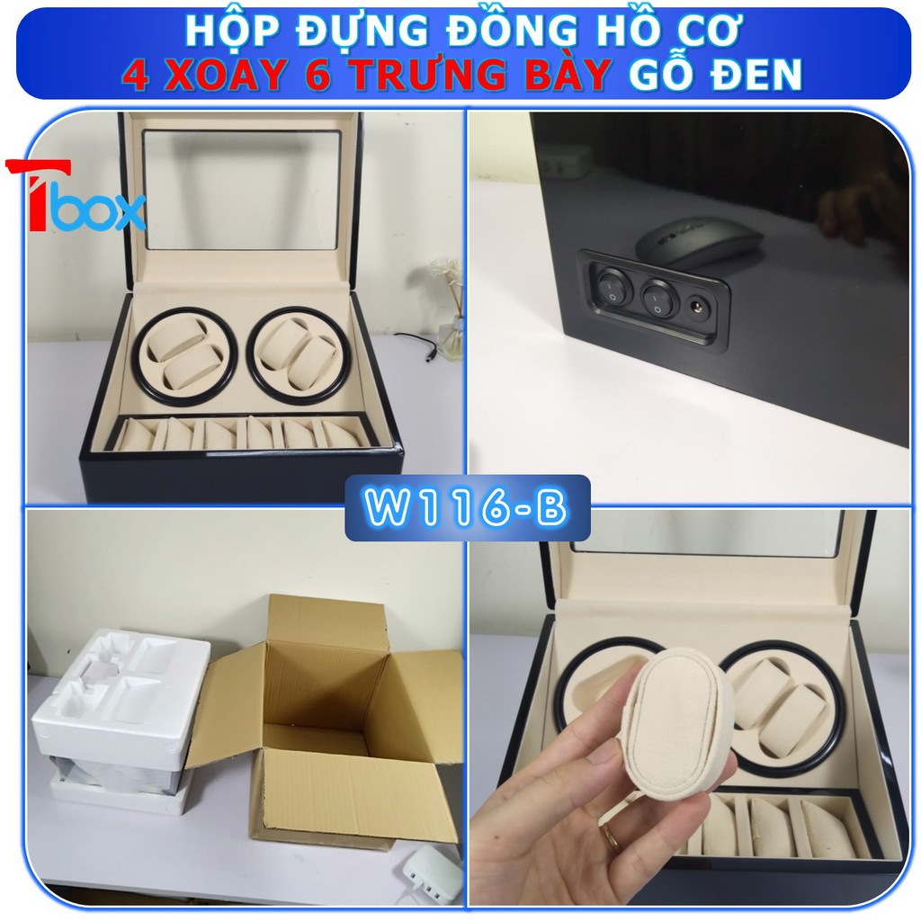 Hộp đựng Đồng hồ cơ 10 chiếc Hộp xoay Đồng hồ cơ 4 xoay 6 tĩnh bằng gỗ màu đen pinano sang trọng