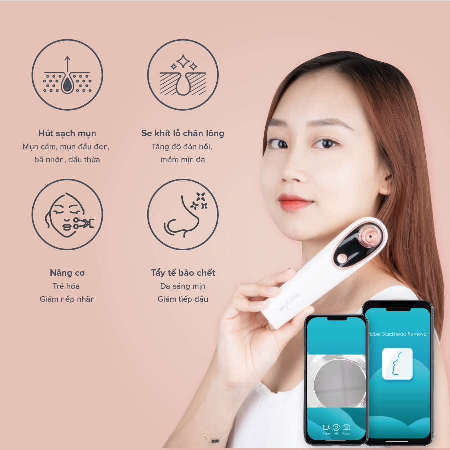 Máy hút mụn đầu đen tích hợp CAMERA SOI DA Maxcare Max666PRO phiên bản cao cấp, Kết nối App, Zoom X20, Lực hút mạnh