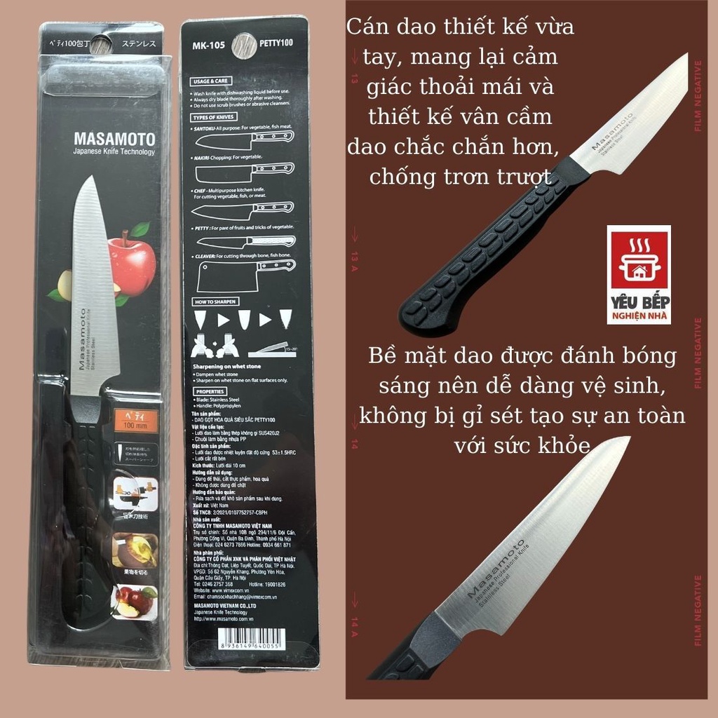 Dao Gọt Hoa Quả, Rau Củ Chuyên dụng Masamoto Petty100 - MK105 Thép Nhật trắng không gỉ, siêu sắc đa năng