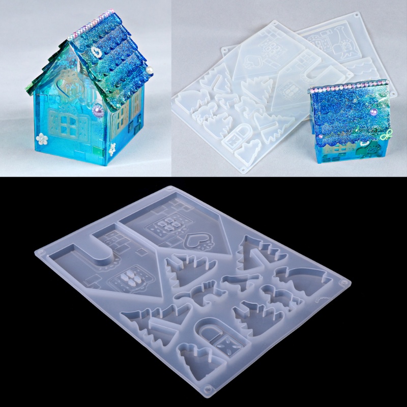 Set 2 Khuôn Silicone Làm Đồ Trang Trí Thủ Công Hình Ngôi Nhà Giáng Sinh DIY