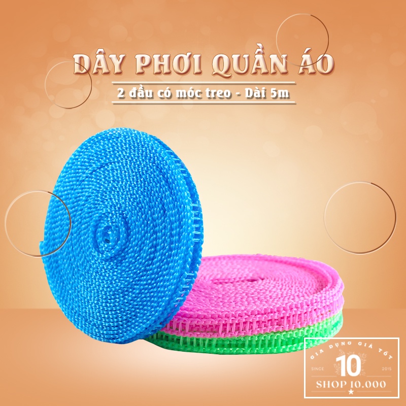 Dây phơi quần áo - Dây phơi thông minh dài 5m không cần cặp tiện dụng cho gia đình bạn