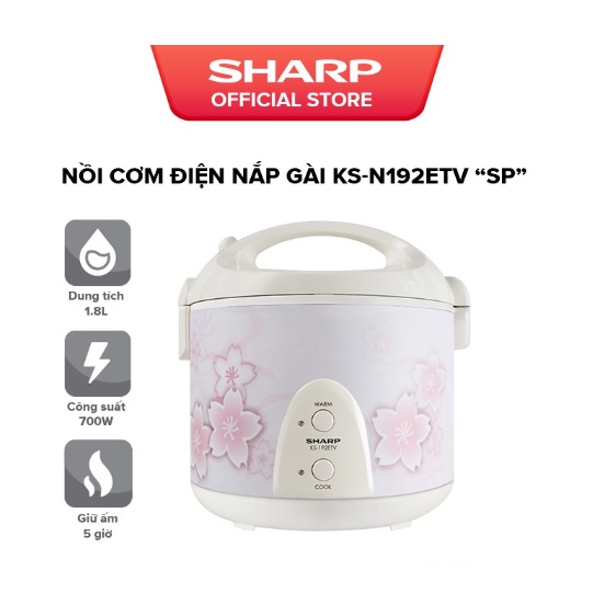 Nồi Cơm Nắp Liền Sharp KS-N192ETV"SP" 1.8L, SX Thailand [ Lòng Nhôm Chống Dính]