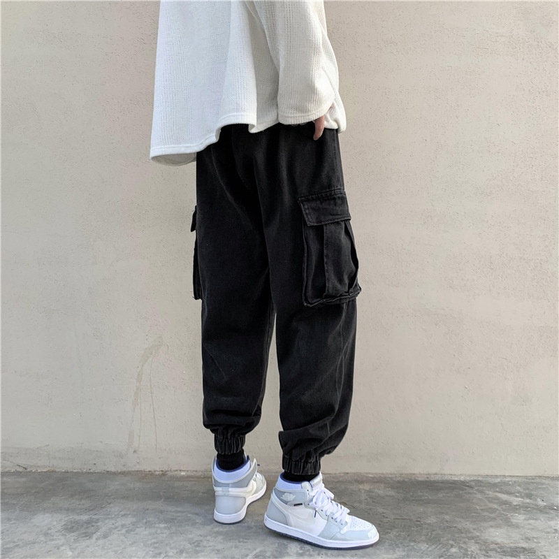 Quần jeans nam lưng thun dáng rộng