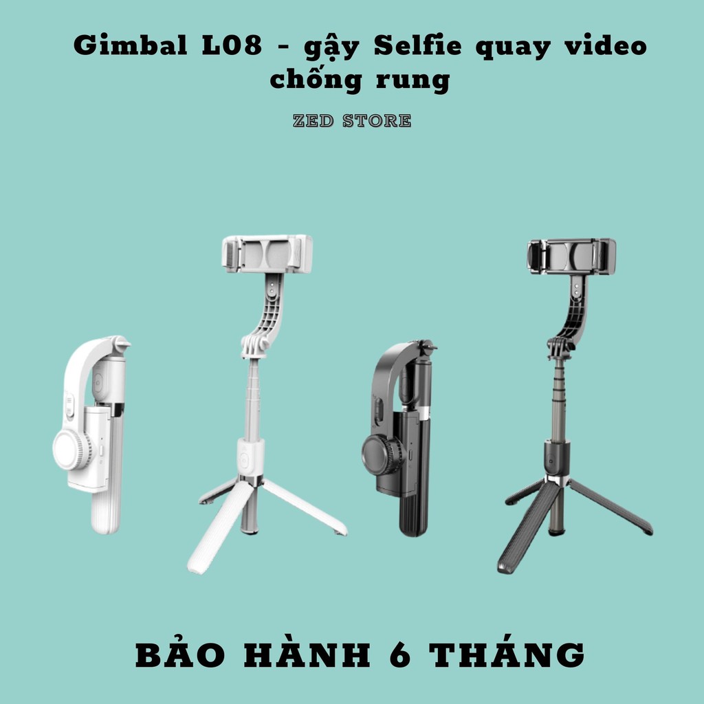 Gậy Selfie kết hợp Gimbal L08 chống rung, cân bằng điện tử, remote Bluetooth chính hãng