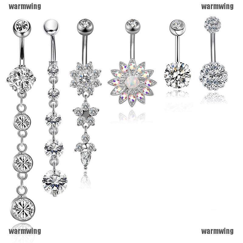 Set 6 Khuyên Rốn Thép Không Gỉ Đính Đá Pha Lê Nhân Tạo 14G