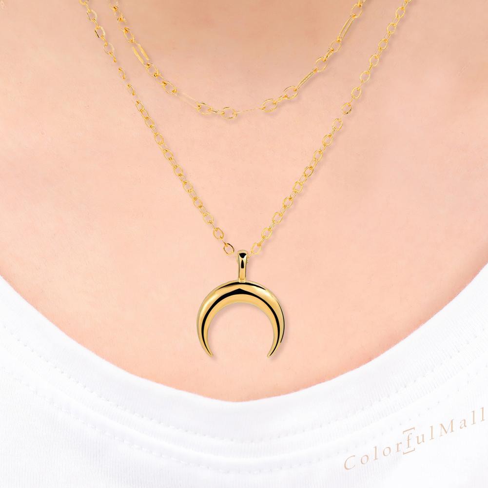 Women Metal Multilayer Necklace Moon Pendant Charming Street Choker Jewelry