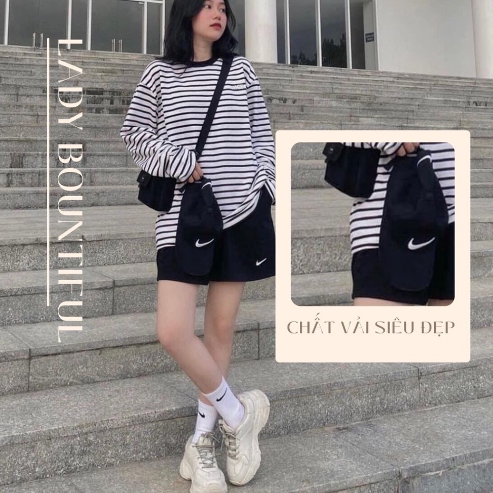 Set đồ nữ - bộ đồ áo dài tay kẻ sọc mix quần short thun Combo Đi Chơi ,Tập Thể Th