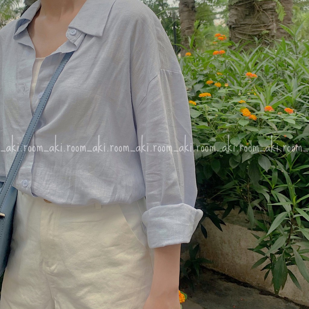 Áo sơ mi linen trơn dài tay