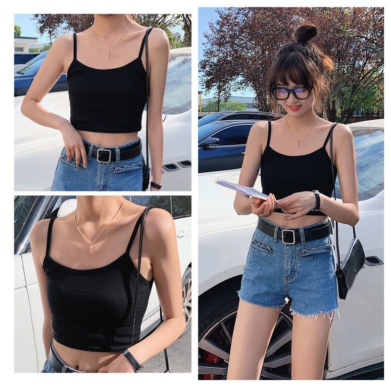 Áo hai dây dáng ngắn thiết kế đơn giản hợp thời trang