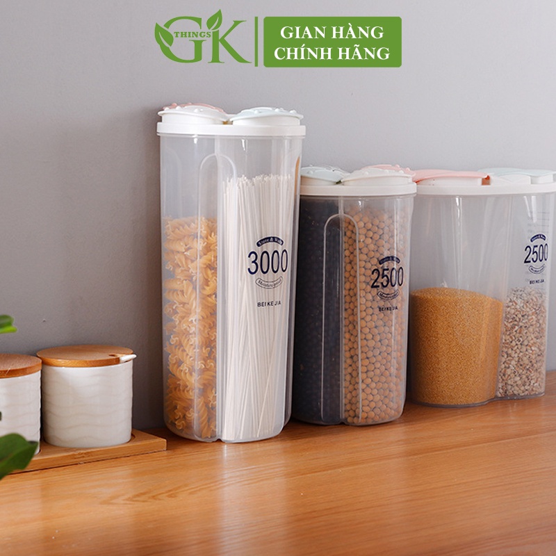 Bộ hũ nhựa cao cấp đựng các loại hạt trà ngủ cốc 2 3 4 ngăn thể tích 1,5 2 3 lít tùy chọn GKT0019