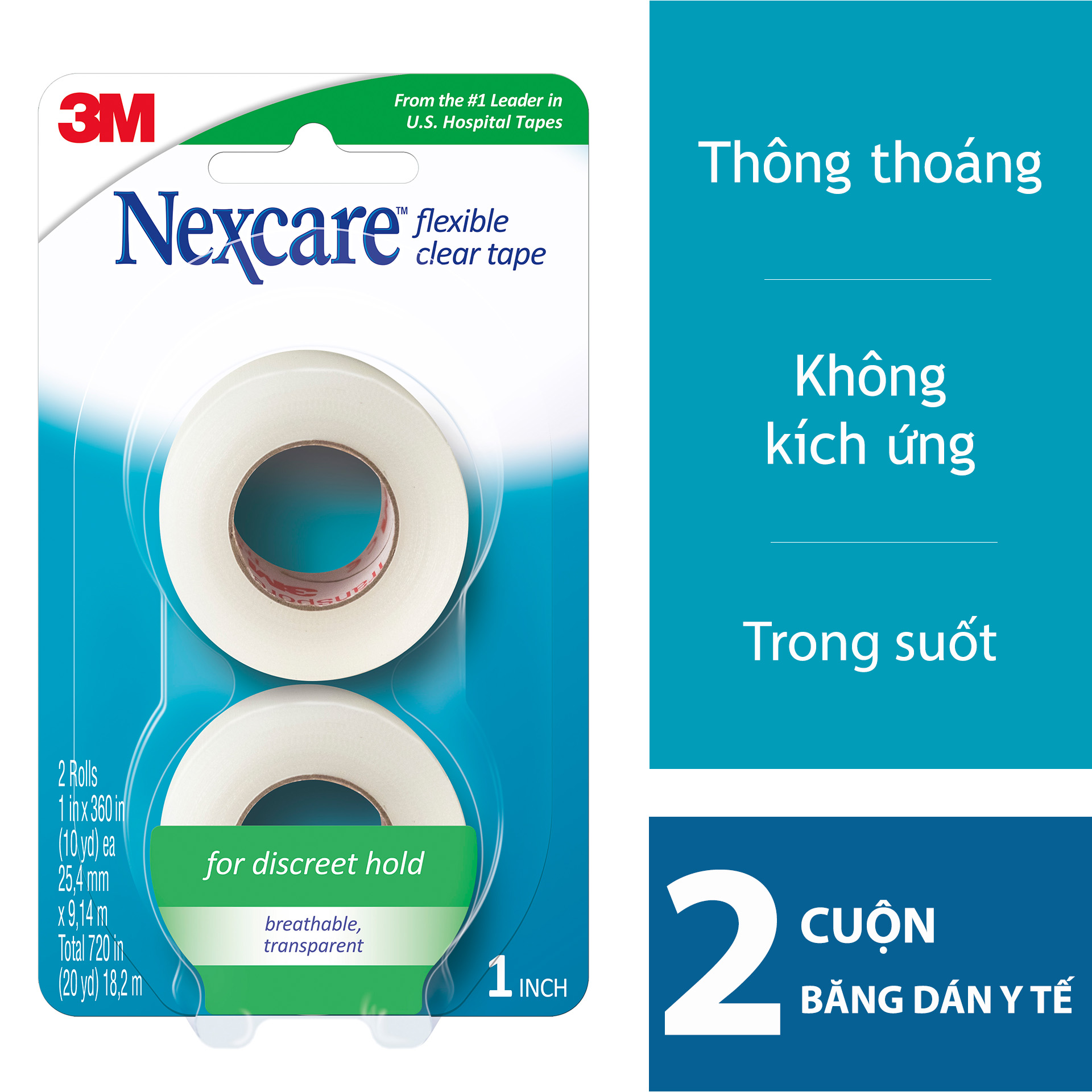 Băng cuộn y tế Nexcare 3M 25.4x9.14mm - Vỉ 2 cuộn trong suốt, xé dễ dàng, keo y tế siêu dính, thoáng khí 771-2PK