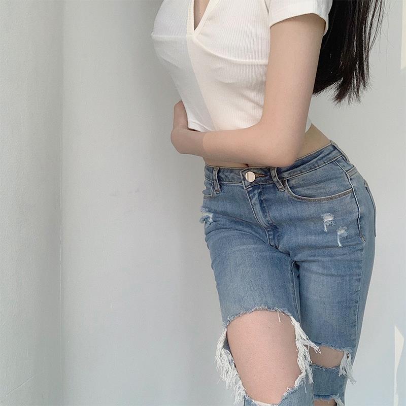 Quần Jeans Dài Ống Loe Phong Cách Âu Mỹ Thời Trang Cho Nữ