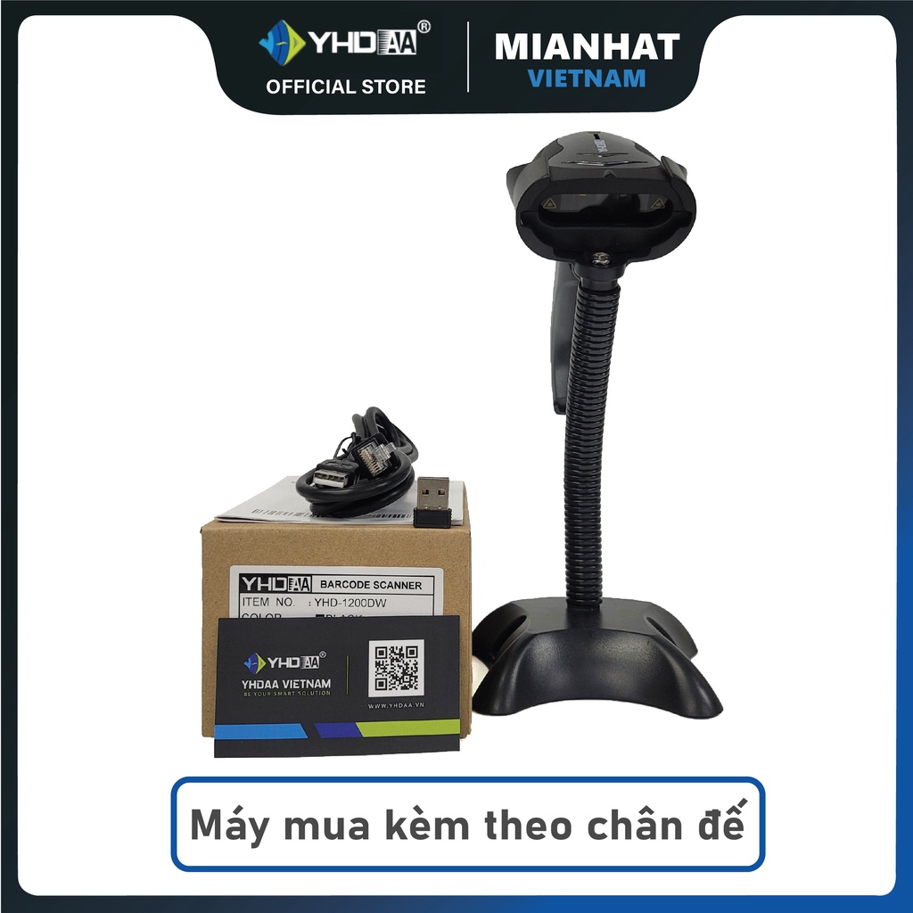 Máy bắn mã vạch không dây YHD 1200DW 2D đọc mã vạch Qrcode kích thước nhỏ kết nối USB dùng trên Máy tính - Kèm đế