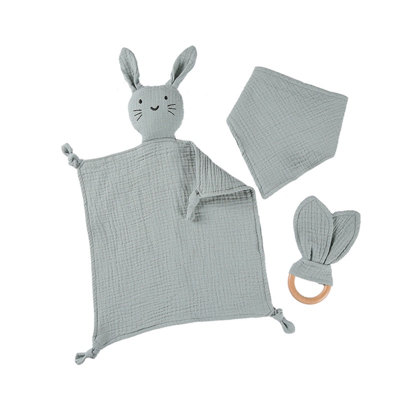 Set 3 Yếm Ăn Tam Giác Bằng Vải Họa Tiết Tai Thỏ Cho Bé