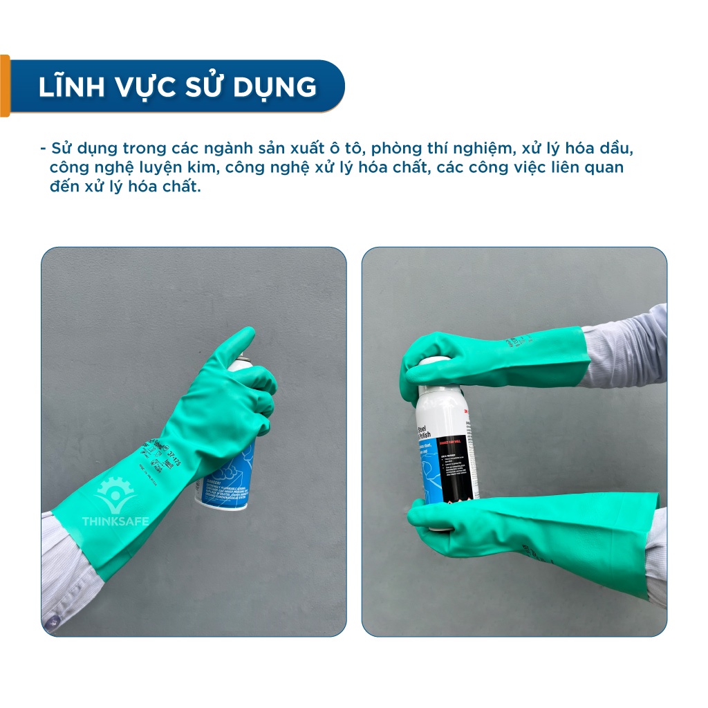 Găng cao su chống dầu nhớt Ansell 37-175 chất liệu nitrile chống hóa chất, tẩy rửa, chống trơn trượt - THINKSAFE