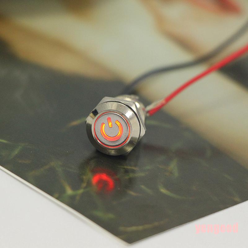 Nút bấm công tắc đèn led 12mm 12v bằng kim loại màu đen chống thấm nước