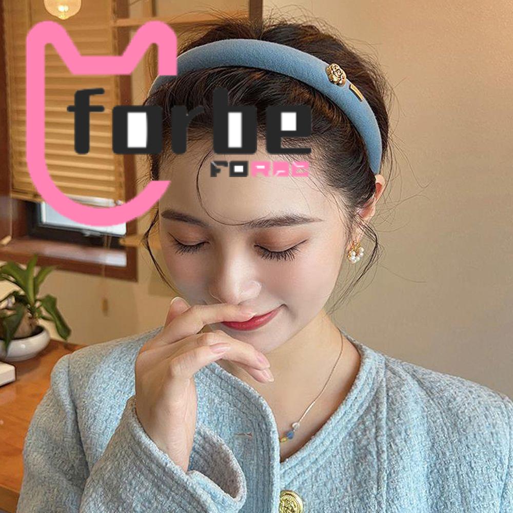 Băng Đô Cài Tóc Co Giãn Màu Trơn Đính Hoa Trà Thời Trang Cho Nữ