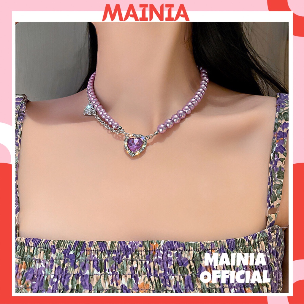 [Đẹp Xuất Sắc] Choker Vòng Cổ Mặt Trái Tim Đính Đá Màu Tím Cao Cấp Cực Sang Chảnh Mainia Shop
