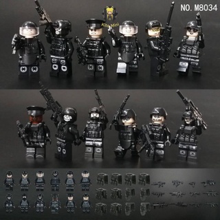 Minifigures Xếp Hình Lắp Ráp Quân Đội Cảnh Sát Swat Combo 12 Lính Có Giáp Và Trang Bị M8034