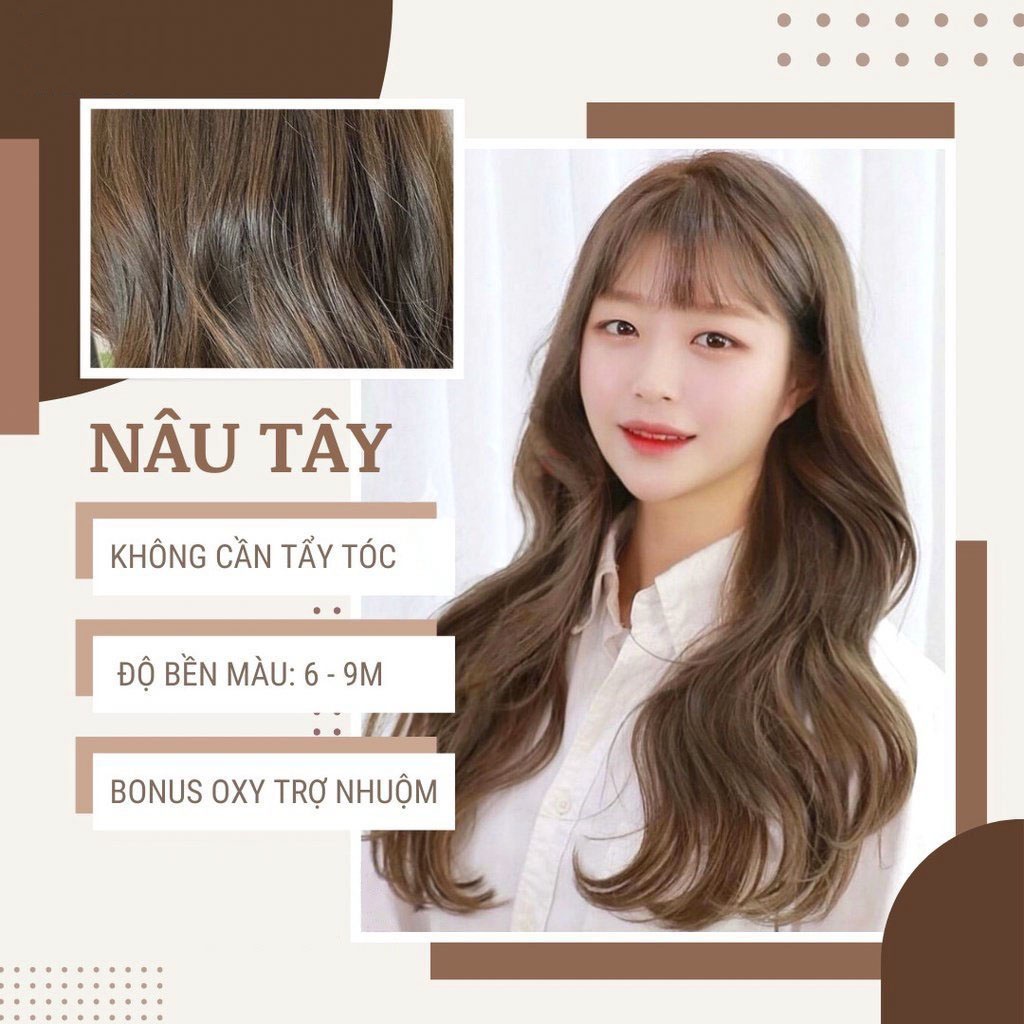 Thuốc Nhuộm Tóc Màu NÂU TÂY Không Tẩy tặng kèm oxy trợ nhuộm và găng tay mũ ủ