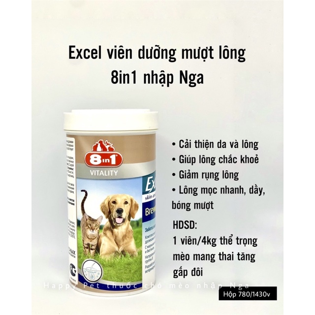Viên dưỡng lông Excel Brewers Yeast ngăn ngừa rụng lông, mượt lông cho chó mèo