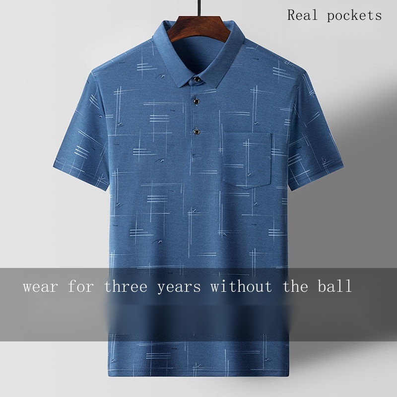 Áo polo Tay Ngắn Màu Trơn Bằng Lụa Lạnh Khô Nhanh Thời Trang Mùa Hè Hàng Mới Dành Cho Bạn Nam Trung Niên
