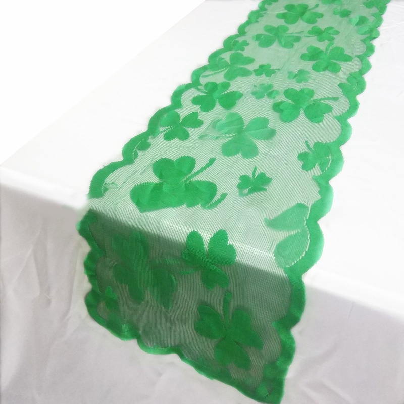 Khăn Trải Bàn Thêu Họa Tiết Cỏ Ba Lá Shamrock Màu Xanh Lá Dùng Trong Ngày Thánh Patrick