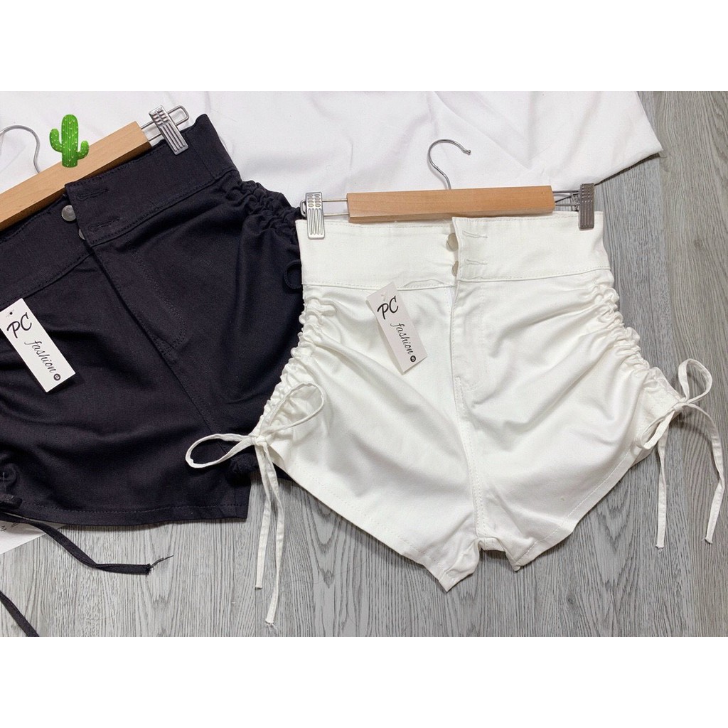 Quần short kaki pc nữ kiểu lưng cao 2 nút rút dây 2 bên sexy