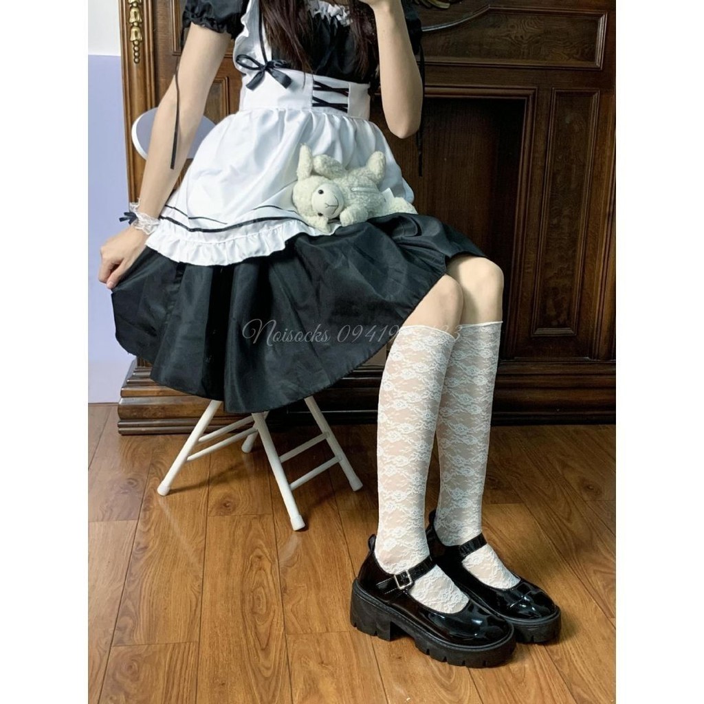 Tất ren lưới bắp chân thêu hoa hồng cao cấp, phong cách lolita cá tính, gợi cảm cho nữ Noisocks