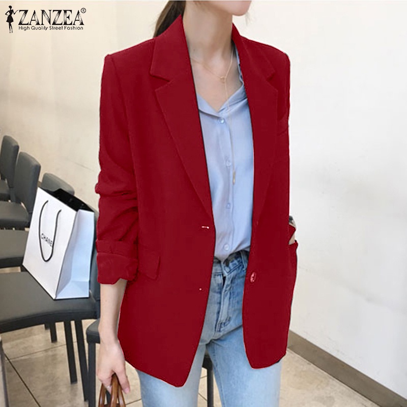 Áo Blazer Nữ ZANZEA Màu Trơn Tay Dài Cổ Bẻ Nút Dọc Thời Trang Dạo Phố Phong Cách Hàn Quốc